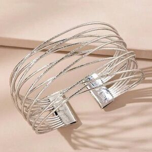 Silver 1pc Multi-Layer Open Cuff Bracelet